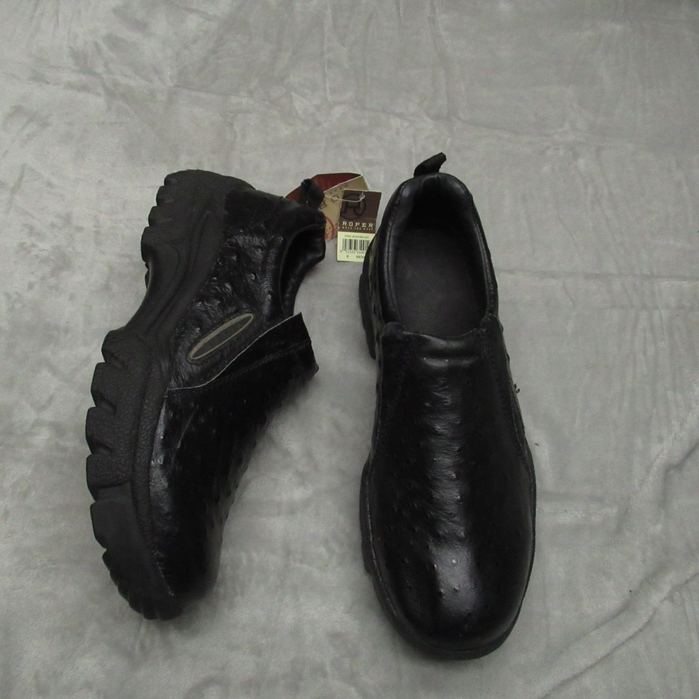 Roper Mens 8 Shoes Black Ostrich Print Cotter Slip On Casual Comfort Western NEW